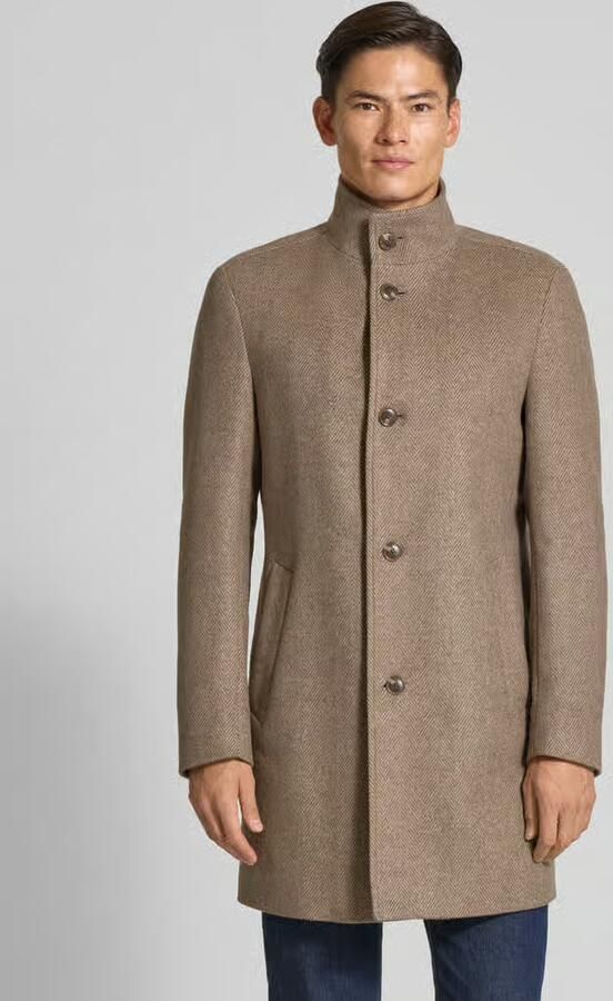 Boss Slim fit lange wollen jas met visgraatmotief model 'HYDE' - Foto 2