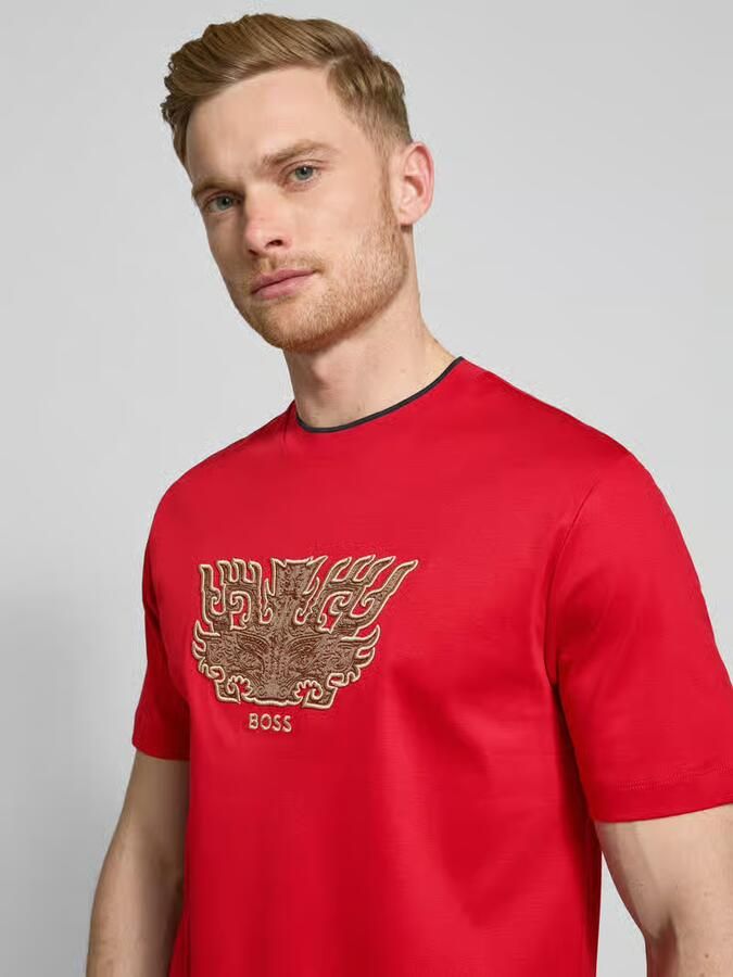 Boss T-shirt met motief- en labelstitching model 'Taut'