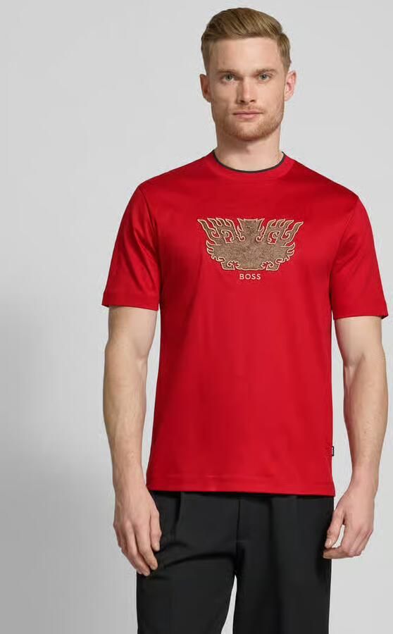 Boss T-shirt met motief- en labelstitching model 'Taut' - Foto 3