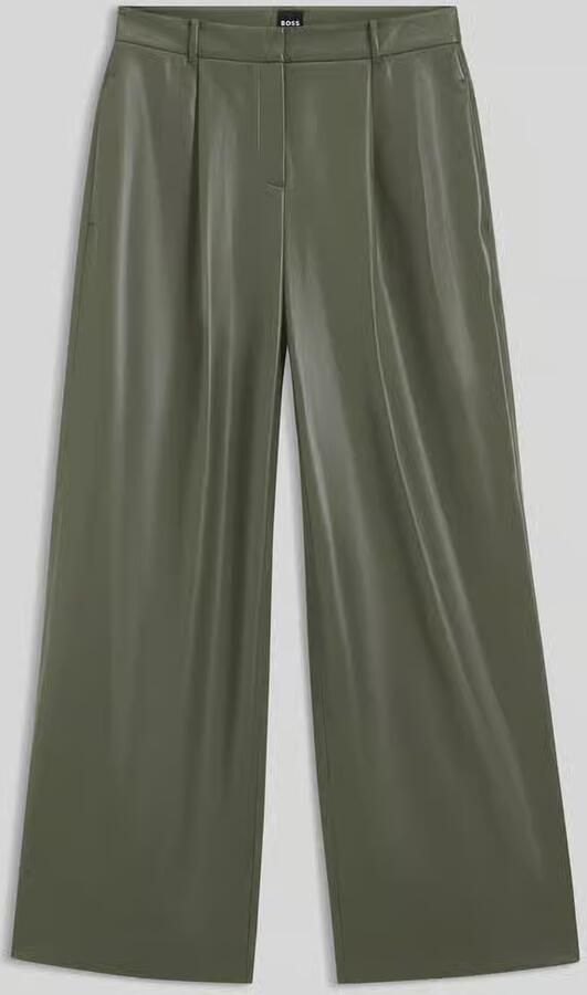 Boss Wide leg broek van kunstleer met bandplooien - Foto 2