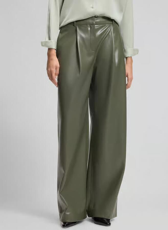 Boss Wide leg broek van kunstleer met bandplooien - Foto 2