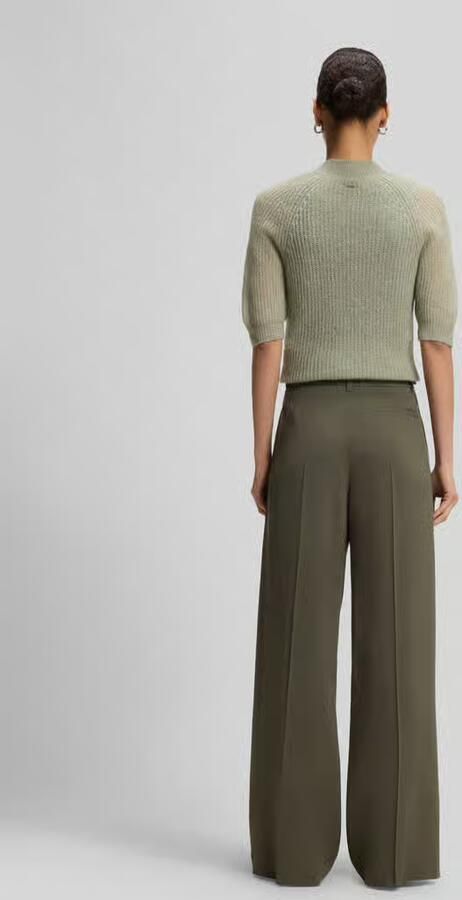 Boss Wide leg broek van viscosemix met bandplooien - Foto 3