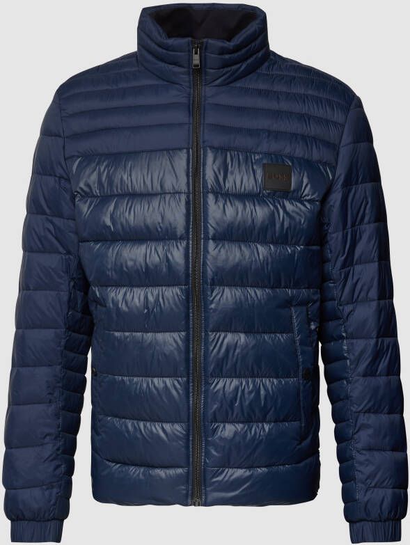 Hugo Boss winterjas gewatteerd donkerblauw effen rits normale fit