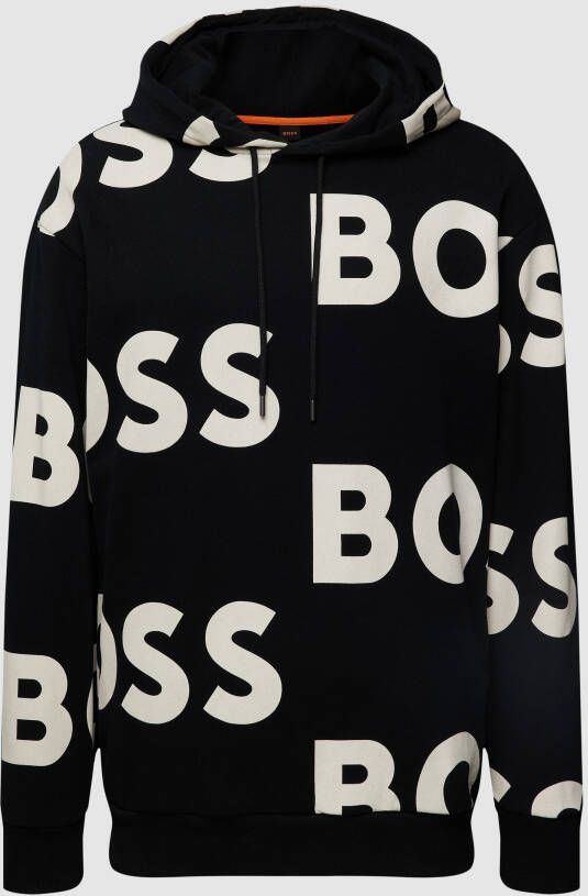 BOSS Casualwear Hoodie met all-over labelmotief model 'WECOOL'