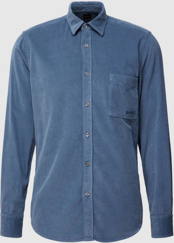 Hugo Boss casual overhemd Relegant wijde fit blauw effen katoen