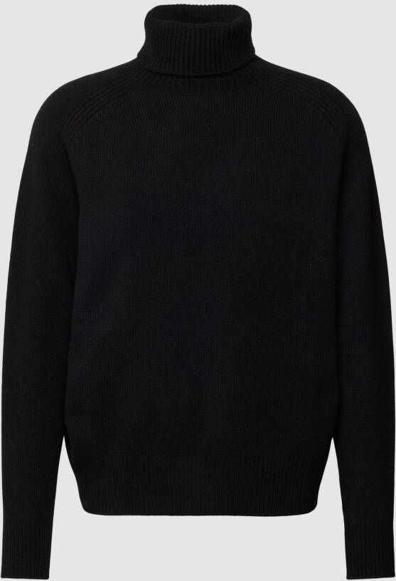 Hugo Boss Zwarte trui met relaxte pasvorm en hoge kraag Black Heren