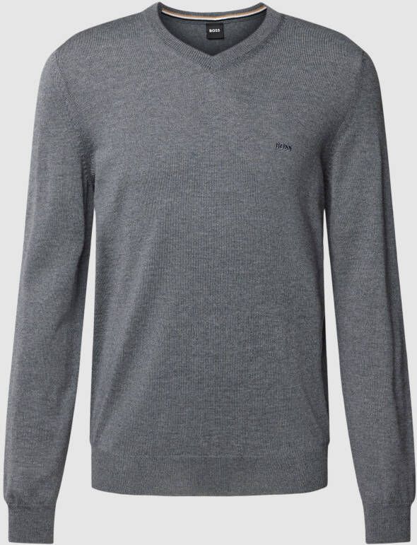 Boss Gebreide pullover met geribde V-hals model 'Baram'