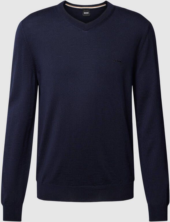 Boss Gebreide pullover met geribde V-hals model 'Baram'