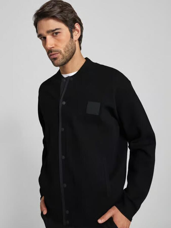 BOSS Green Gebreid jack met labelpatch model 'Drop Needle'