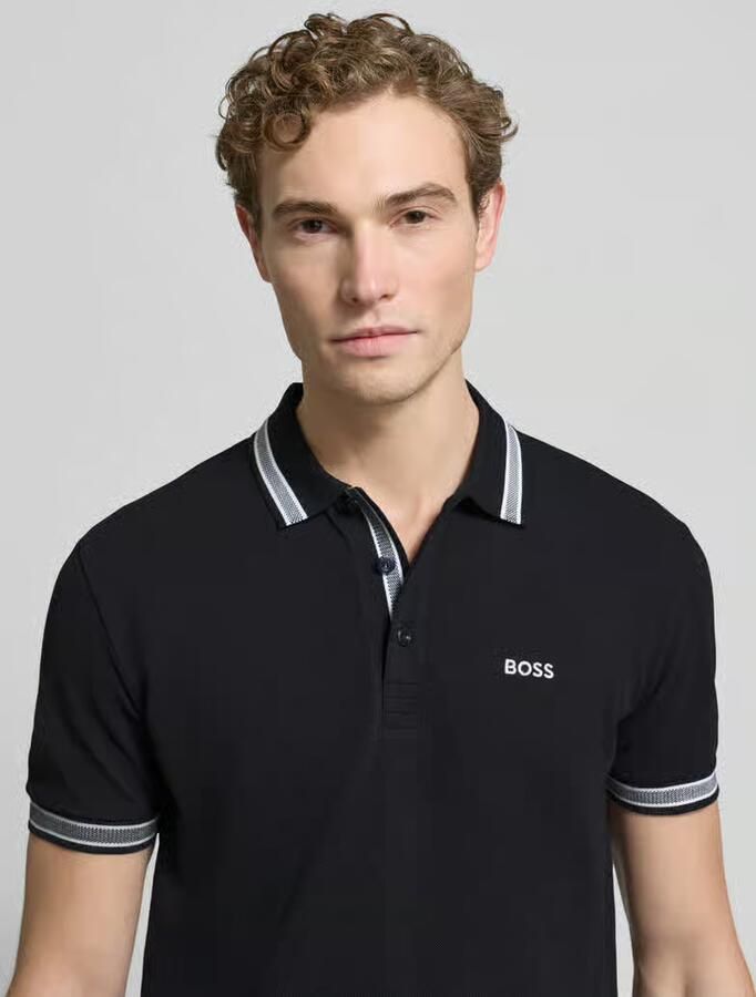 Hugo Boss Heren Polo met Details en Contrast Logo Model 50469055 Paddy Kleur Zwart Black Heren - Foto 4