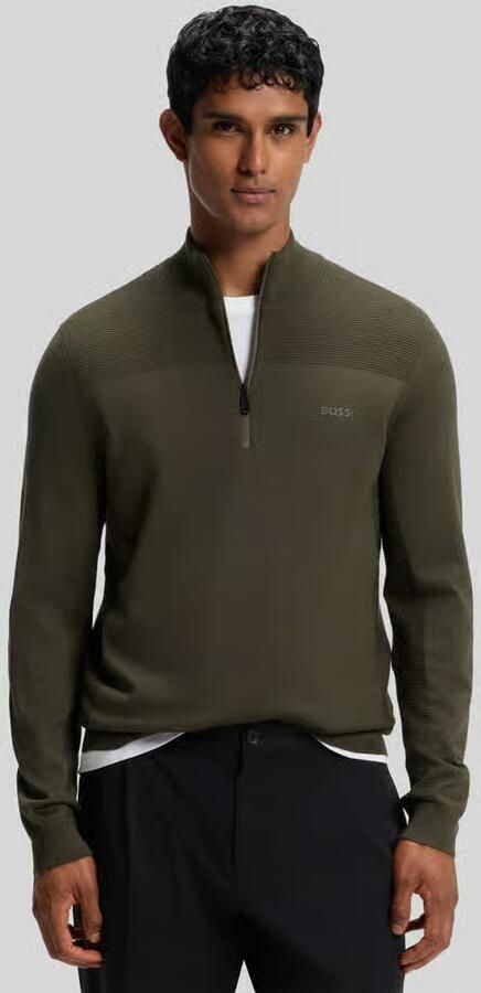 BOSS Green Regular fit pullover met scheerwol model 'KN_Momentum-X QZ' - Foto 3