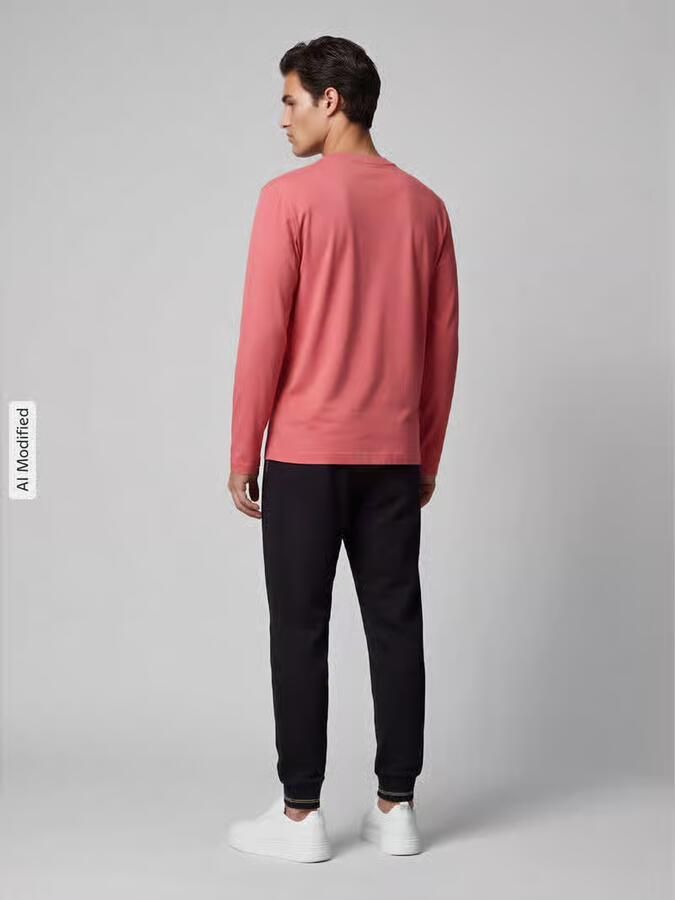BOSS Green Regular fit shirt met lange mouwen van katoenmix model 'Tee Long' - Foto 2