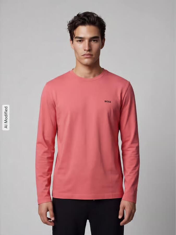 BOSS Green Regular fit shirt met lange mouwen van katoenmix model 'Tee Long' - Foto 3