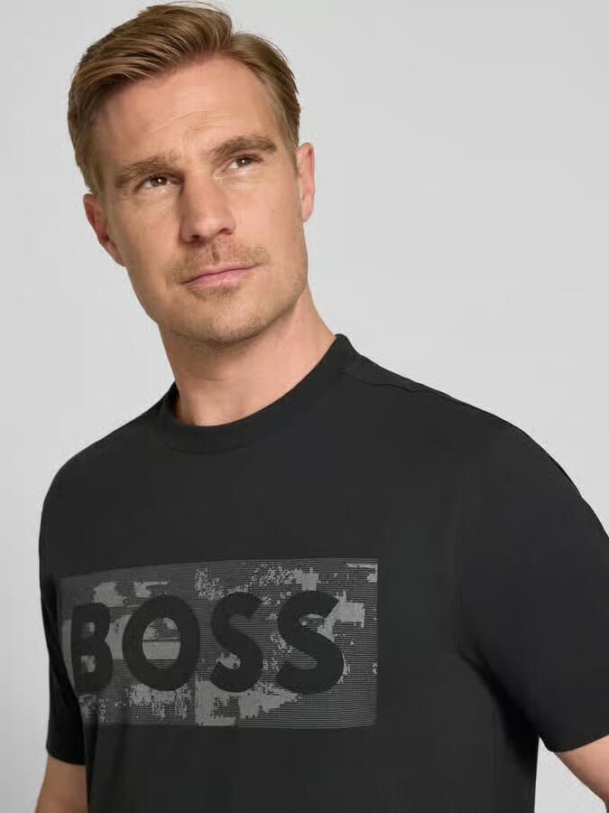 BOSS Green regular fit T-shirt van katoenmix model 'TS_GLOBE LOGOPATTERN'