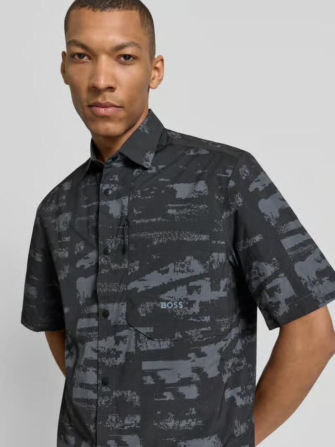 BOSS Green relaxed fit vrijetijdsoverhemd met kentkraag model 'ST_GLOBE PRINT S'