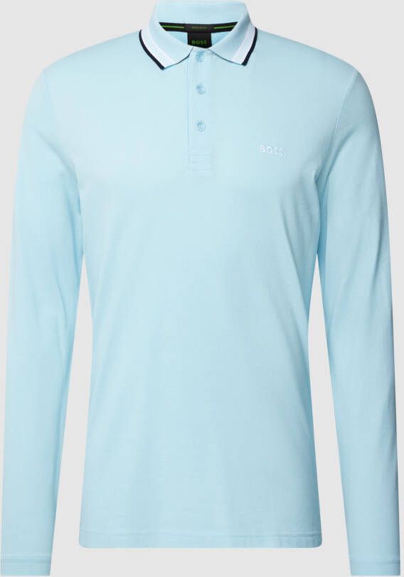 Hugo Boss polo normale fit lichtblauw effen katoen lange mouwen