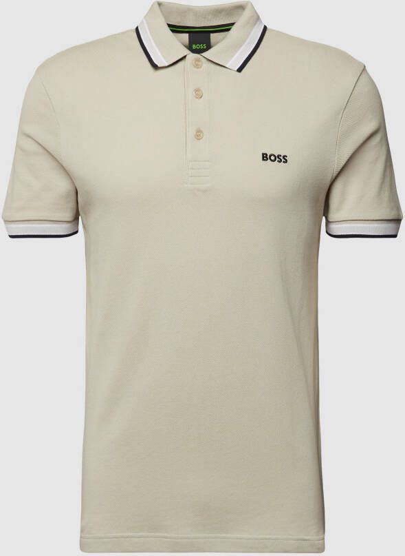 Hugo Boss Heren Paddy Polo Shirt met contrastbies en logo Beige Heren