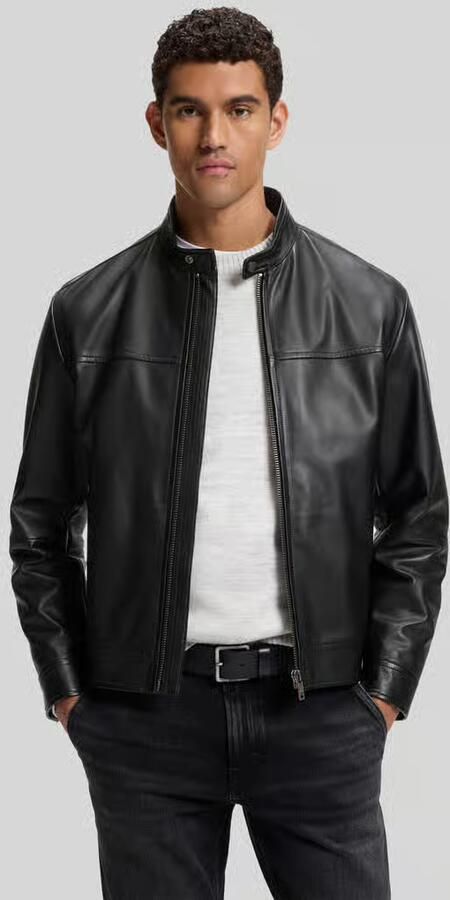 Boss Orange Leren jacks model 'Joslay' met opstaande kraag - Foto 3