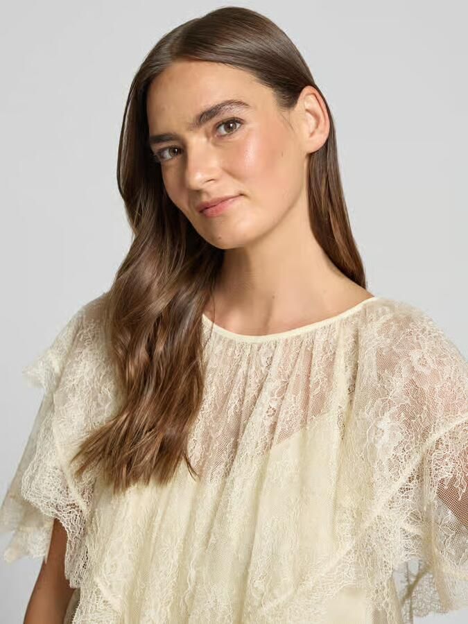 Boss Orange loose fit blouse met korte mouwen met semitransparante garnering model 'C_BENNEDY'
