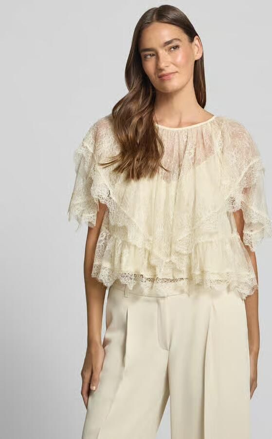 Boss Orange loose fit blouse met korte mouwen met semitransparante garnering model 'C_BENNEDY' - Foto 3