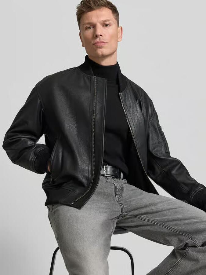 Boss Orange Regular fit leren jack in collegestijl model 'JAKRI' - Foto 2