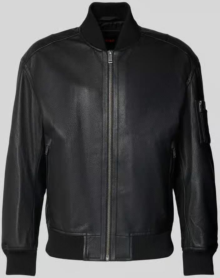 Boss Orange Regular fit leren jack in collegestijl model 'JAKRI'
