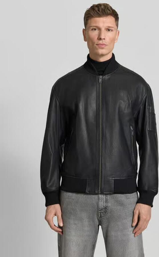Boss Orange Regular fit leren jack in collegestijl model 'JAKRI' - Foto 3