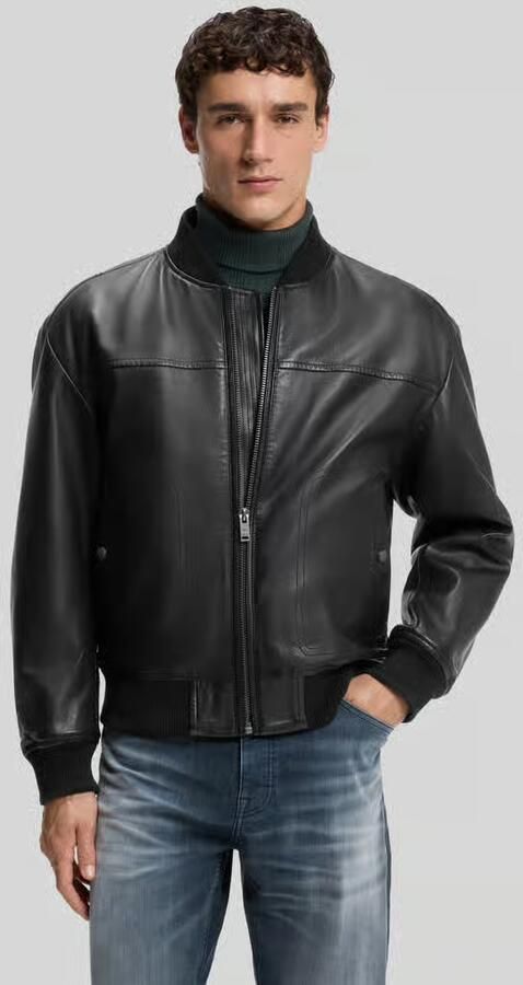Boss Orange Regular fit leren jack van echt lamsleer model 'Jokans' - Foto 3