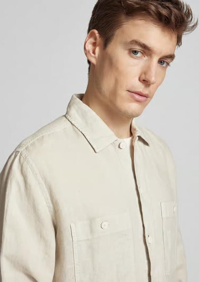 Boss Orange Regular fit linnen overhemdjack met borstzakken model 'Locky'
