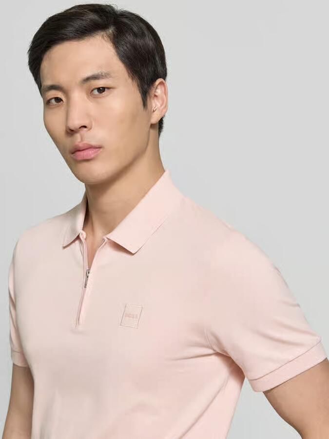 Boss Polo Shirt Korte Mouw Passerzip Half Zip Polo Roze
