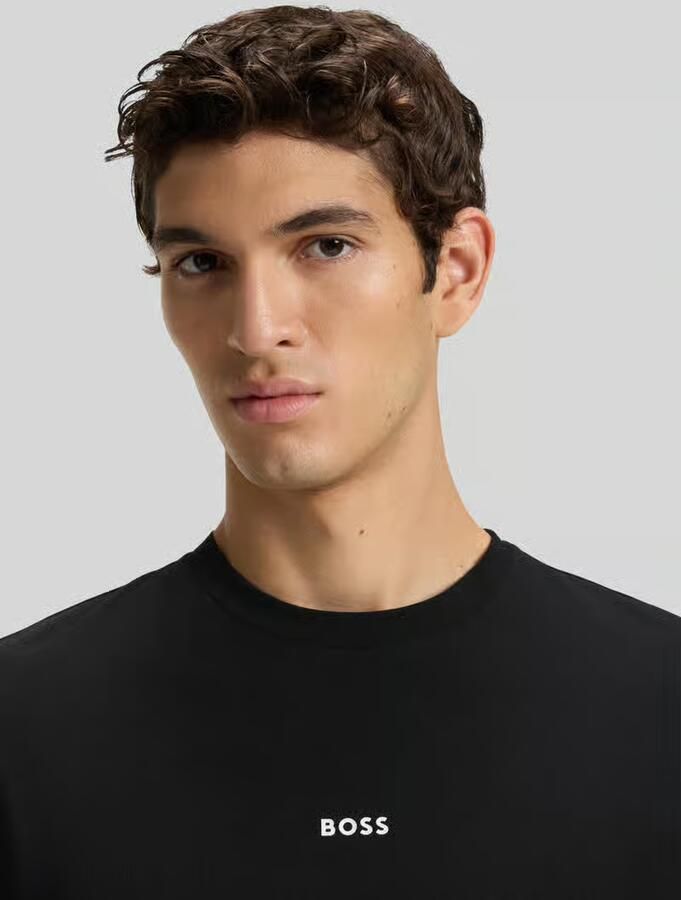 Hugo Boss Maglia regular fit in cotone elasticizzato con logo a contrasto uomo Boss Tchark 50473286 Nero Zwart Heren - Foto 4