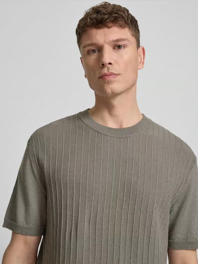 Boss Orange regular fit T-shirt van mix van katoen en linnen model 'KAJORDINO'