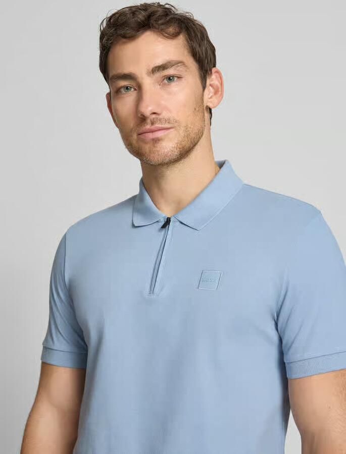 Boss Orange slim fit poloshirt van katoenmix model 'PASSERZIP' - Foto 5