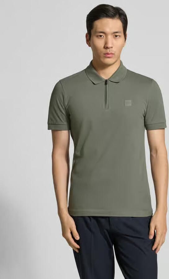 Boss Orange slim fit poloshirt van katoenmix model 'PASSERZIP' - Foto 4