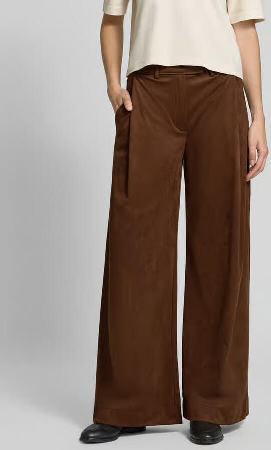 Boss Orange Wide leg kunstleren broek in velourslook model 'C_Takora2' - Foto 2
