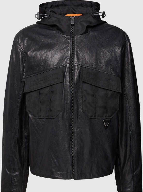 Boss Orange Leren jack met capuchon model 'Jorib'