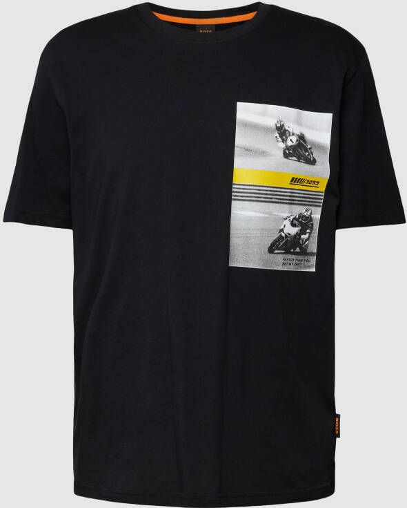 Hugo Boss Zwart T-shirt met Racing Motorfiets Print Zwart Heren