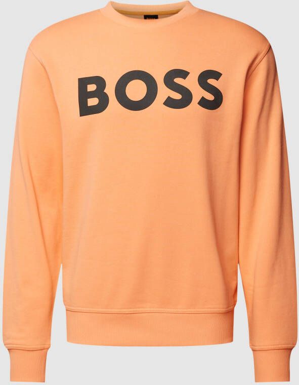 Hugo Boss Oranje Katoenen Sweatshirt Geborsteld Ronde Hals Print Logo Biologisch Katoen Orange Heren