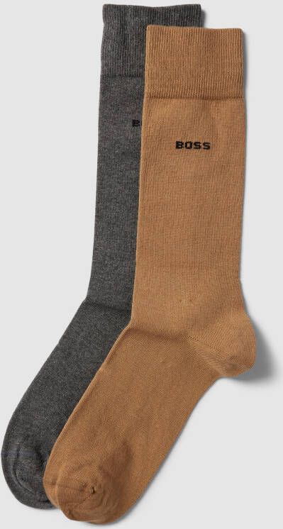 BOSS Business-sokken 2P RS Uni met gebreid logo-tekst (2 paar Set van 2)
