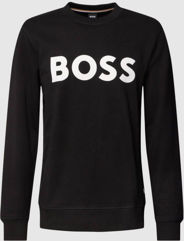 Hugo Boss Zwarte Geprinte Ronde Hals Sweater Black Heren