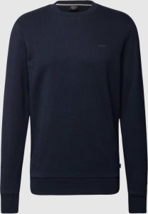 Hugo Boss sweater met logo ronde hals donkerblauw effen katoen