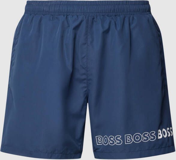 Hugo Boss zwembroek donkerblauw effen met Boss opdruk - Foto 4