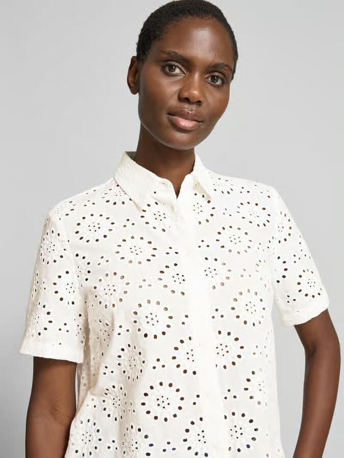 BRAX regular fit blouse van puur katoen met opengewerkte borduursels