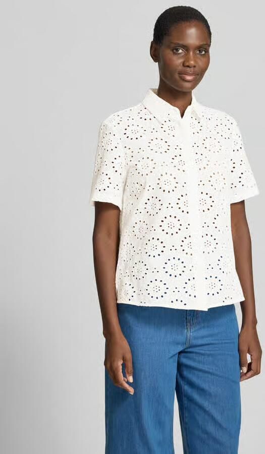 BRAX regular fit blouse van puur katoen met opengewerkte borduursels - Foto 4