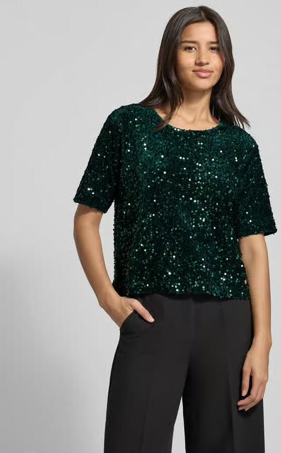 BRAX Relaxed fit T-shirt met all-over pailletten model 'Cara' - Foto 3