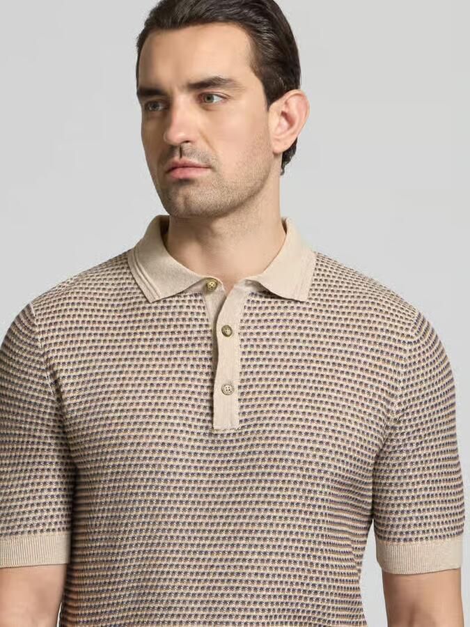 BRAX Slim fit poloshirt in gebreide look met linnen - Foto 2