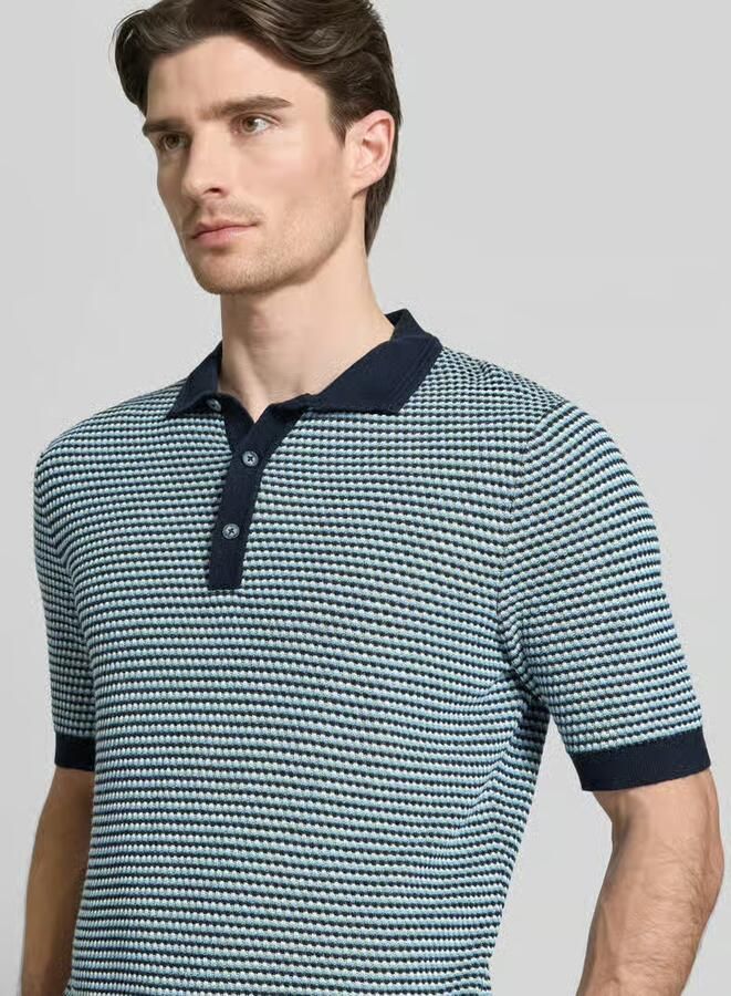BRAX Slim fit Poloshirt in tricotlook met linnen