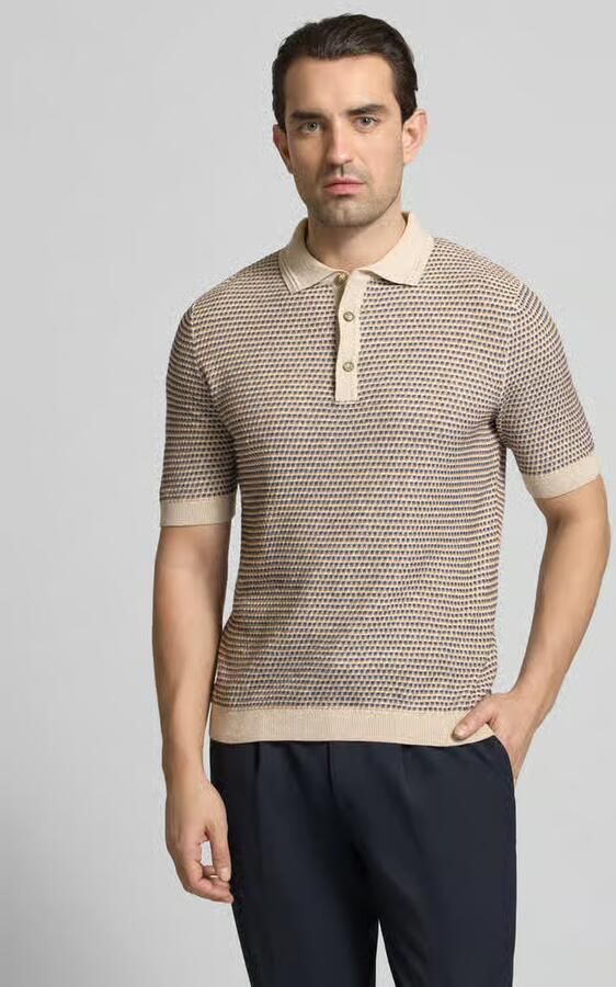 BRAX Slim fit poloshirt in gebreide look met linnen - Foto 3