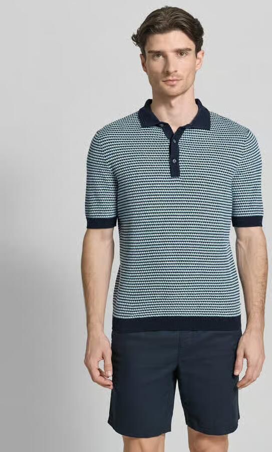 BRAX Slim fit Poloshirt in tricotlook met linnen - Foto 4