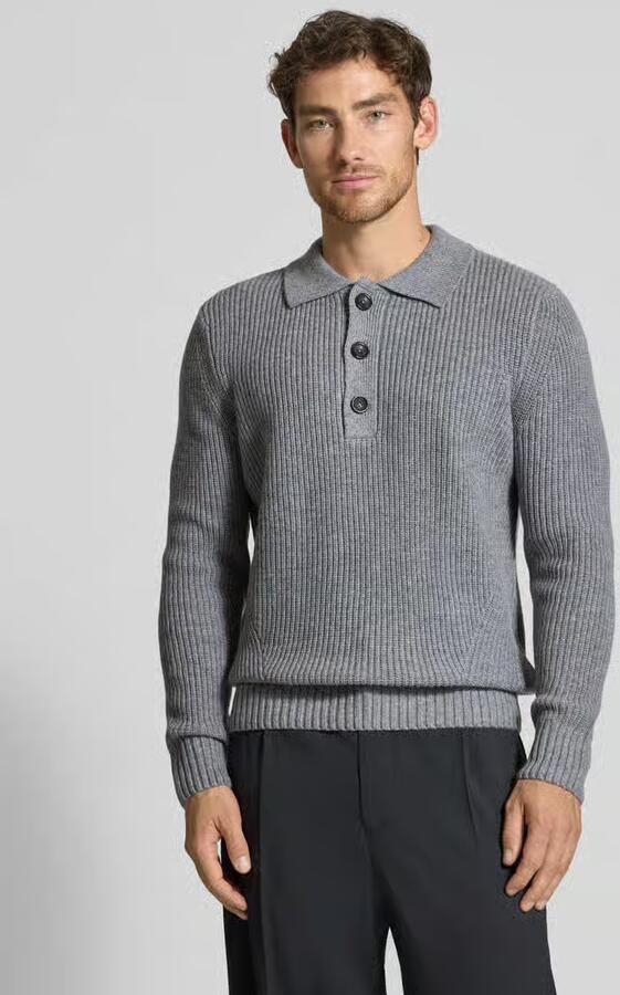 Bugatti Gebreide pullover met platte kraag en knoopsluiting - Foto 2